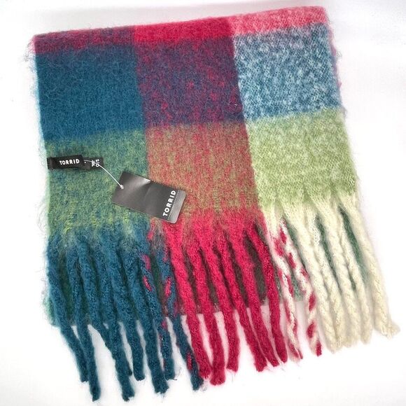 torrid Accessories - New Torrid Pop Plaid Blue, Green, Red Fringe Scarf - One Size
